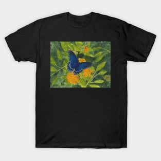 Blue Butterfly Watercolor and Ink Batik T-Shirt